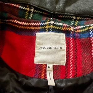 Plaid coat with hood.